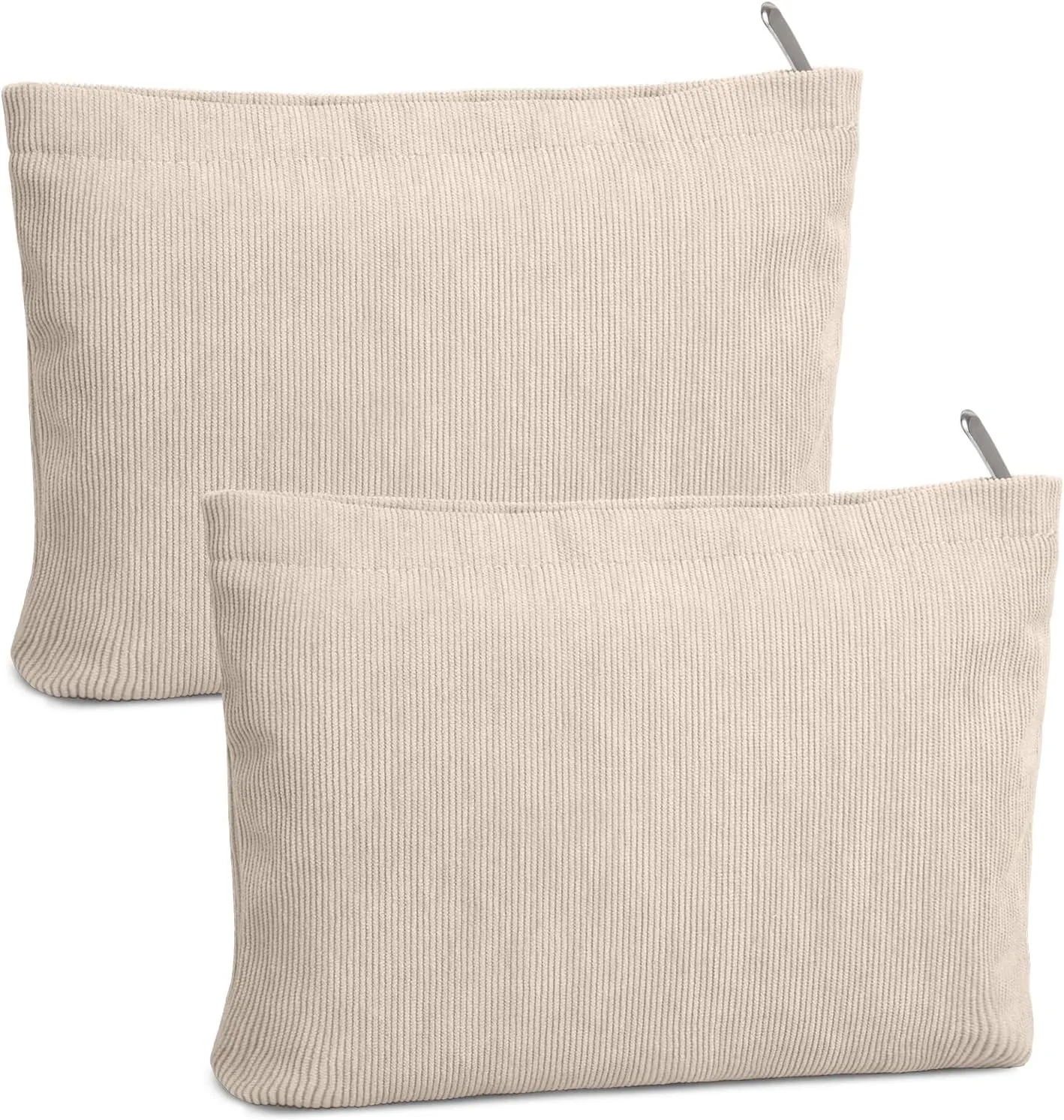 FITDON 2PCS Cosmetic Bags for Women Makeup Bag for Purse Small Corduroy Makeup Pouch Travel Make Up Bag with Zipper Toiletry Bag Organizer, Beige