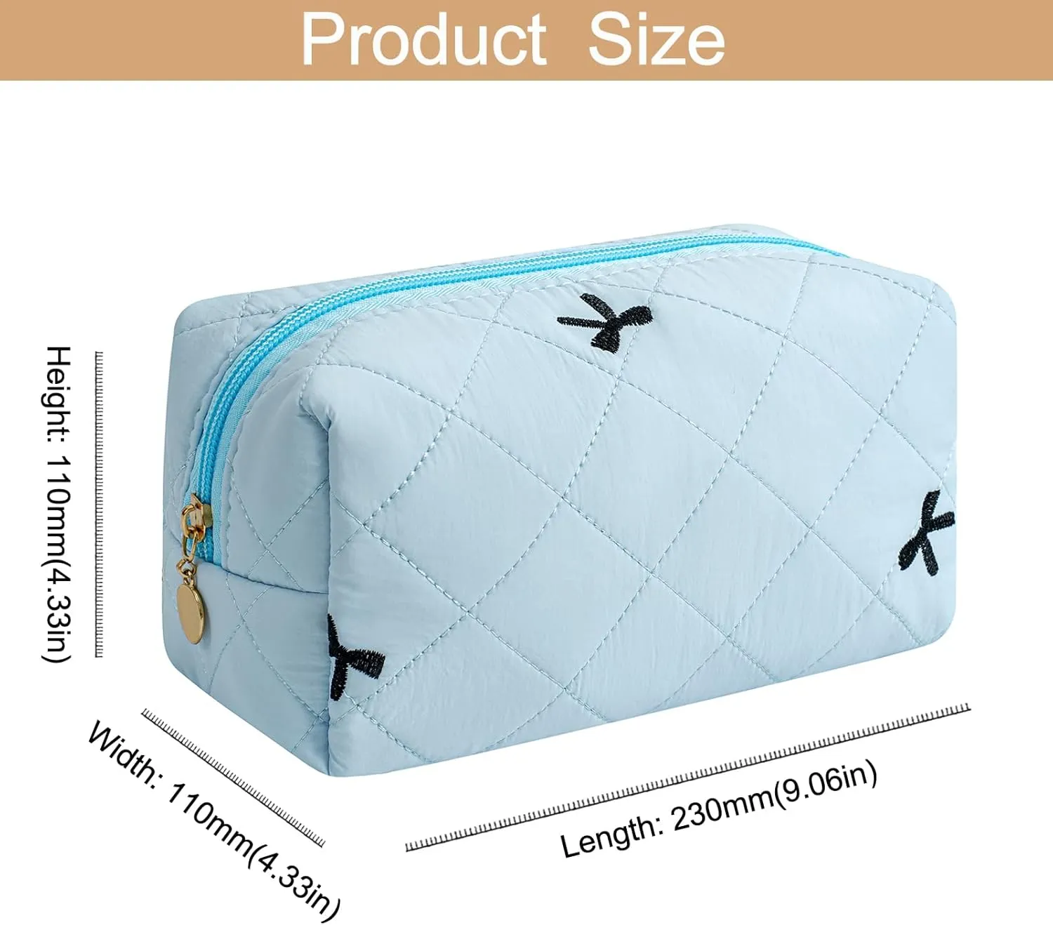 Floral Cotton Makeup Cosmetic Bag for Women, Travel Quilted Zipper Make Up Bag, Flowers Toiletry Organizer Case Kawaii Makeup Cosmetic Travel Cloth Pouch (Blue)