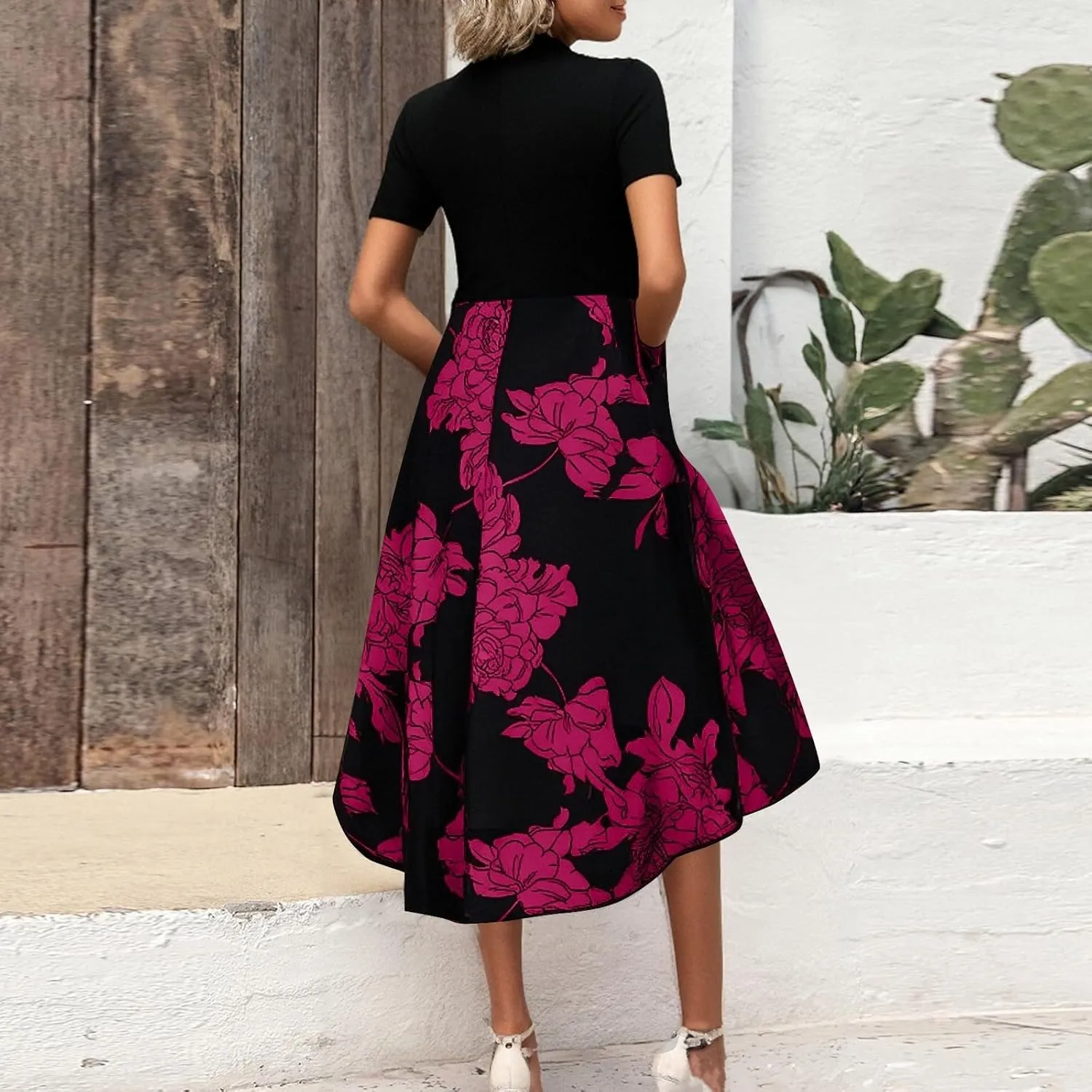 Floral Dress for Women Wedding Guest Summer Maxi Dresses Casual Flowy Short Sleeve Crewneck Cocktail Party Sundresses