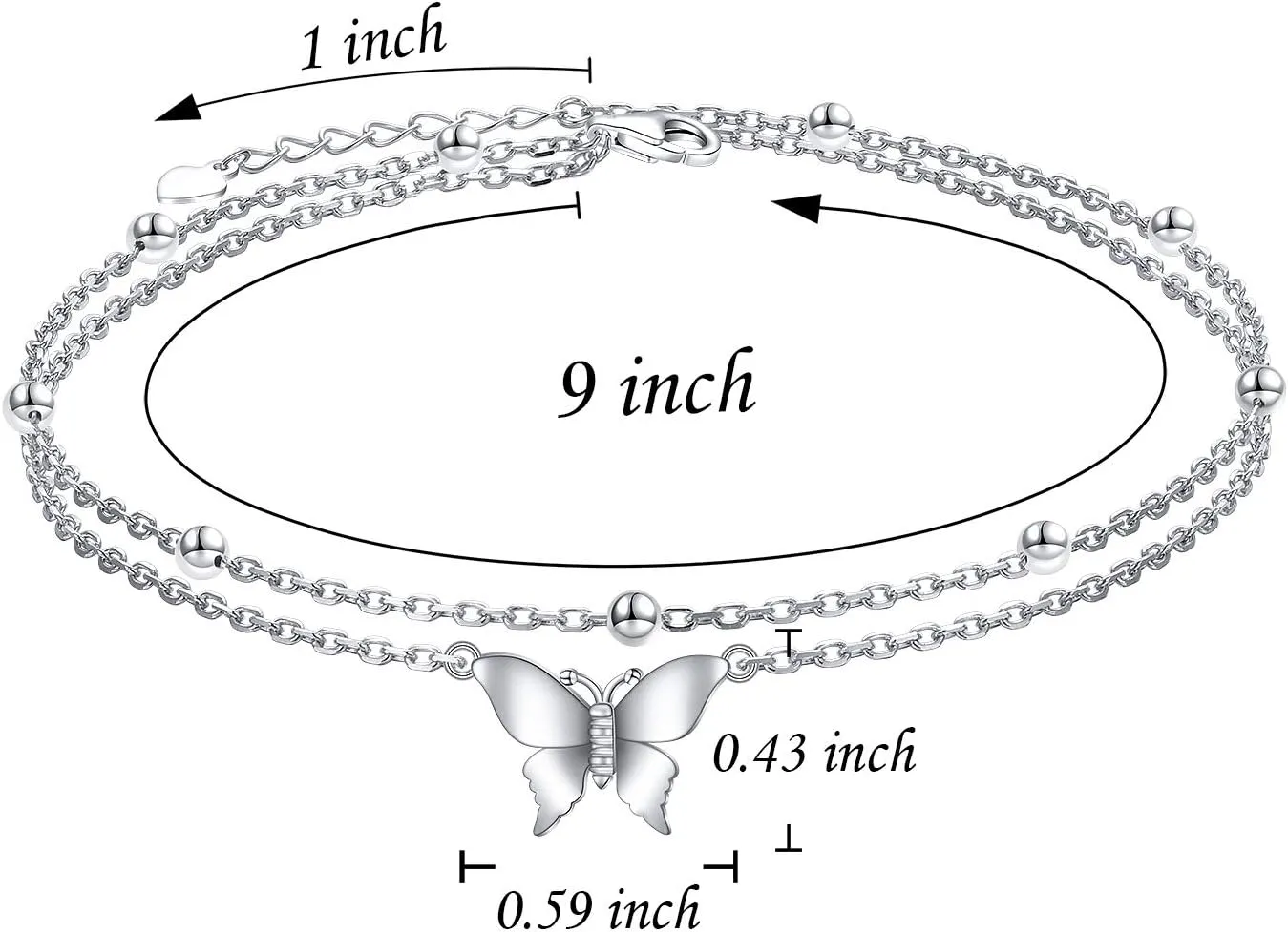 FLYOW Anklet for Women S925 Sterling Silver Adjustable Foot Beaded Heart Charm Ankle Bracelet Anklets Jewelry