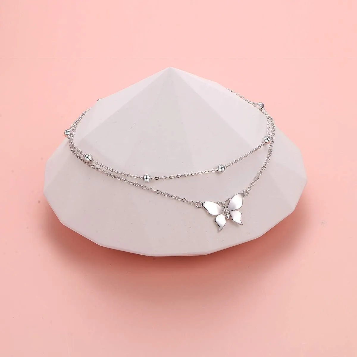 FLYOW Anklet for Women S925 Sterling Silver Adjustable Foot Beaded Heart Charm Ankle Bracelet Anklets Jewelry