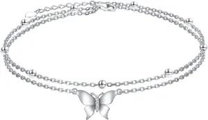 FLYOW Anklet for Women S925 Sterling Silver Adjustable Foot Beaded Heart Charm Ankle Bracelet Anklets Jewelry