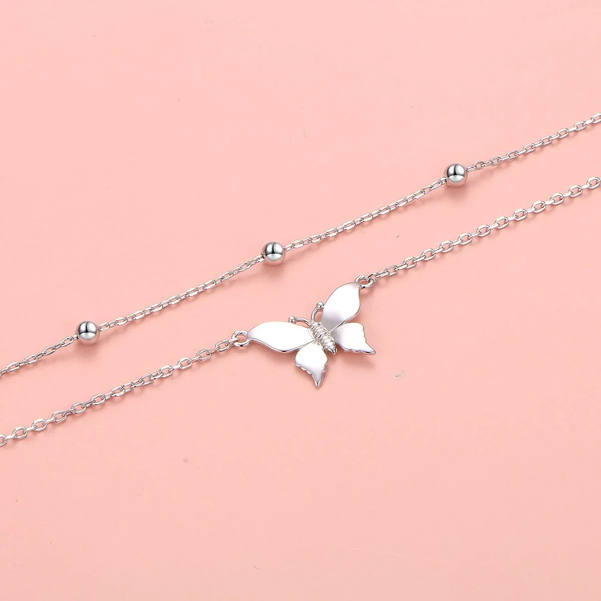 FLYOW Anklet for Women S925 Sterling Silver Adjustable Foot Beaded Heart Charm Ankle Bracelet Anklets Jewelry