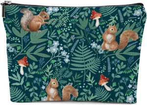 Forest Squirrel Makeup Bag, Botanical Squirrels Cosmetic Bag Travel Pouch, Squirrel Animal Lovers Gifts for Women Girls Daughter Sisters Coworker Friends Wife Friendship Graduation Birthday Gifts