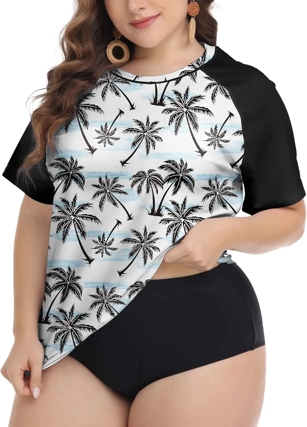FOREYOND Plus Size Rash Guard Shirts for Women Short Sleeve UPF 50  Sun Protection Swimwear Swim Suits Top