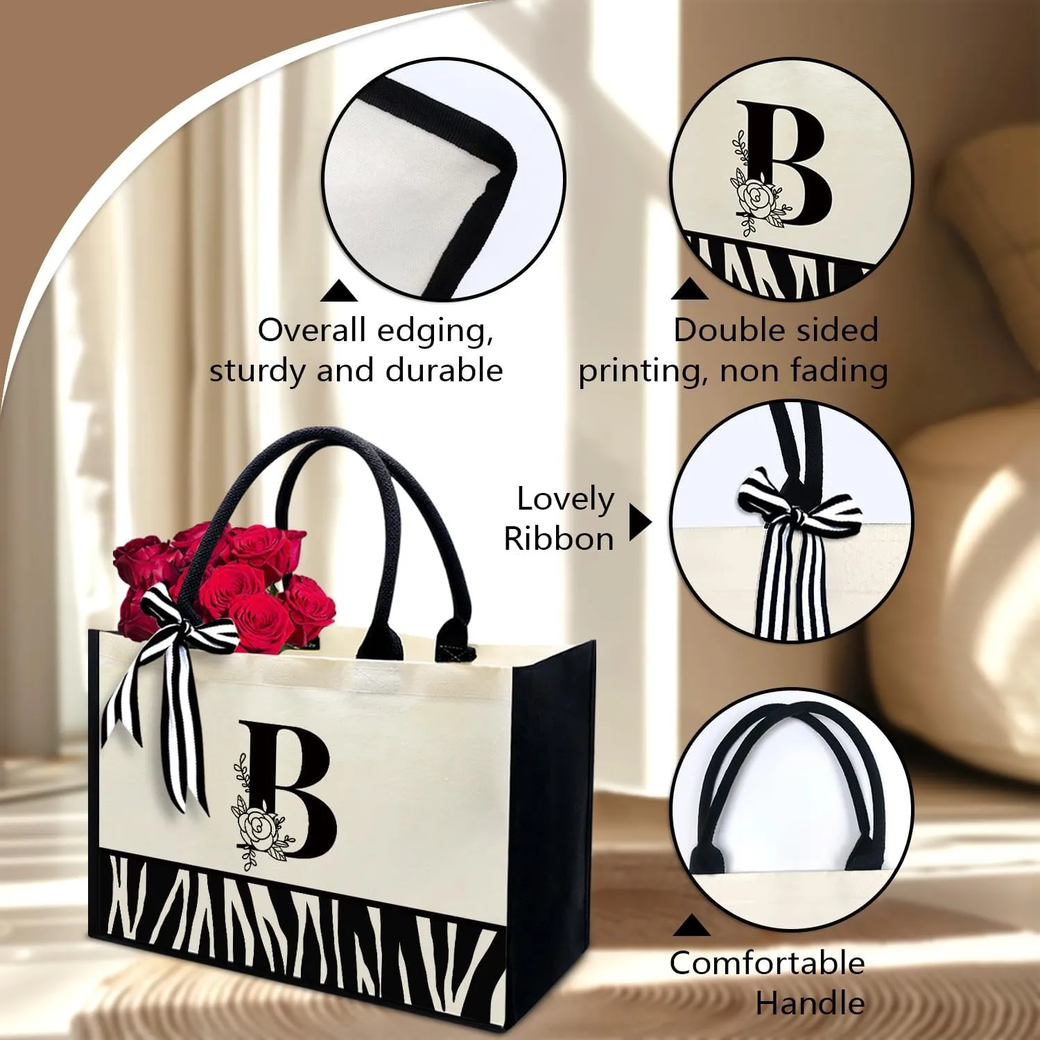 FOURTH WING Initial Canvas Tote Bag,Personalized Gifts Tote Bags for Women Moms,Teachers,Friends,Birthdays,Beaches,Wedding