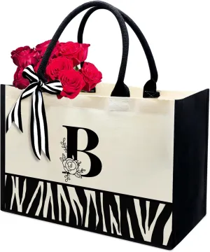 FOURTH WING Initial Canvas Tote Bag,Personalized Gifts Tote Bags for Women Moms,Teachers,Friends,Birthdays,Beaches,Wedding