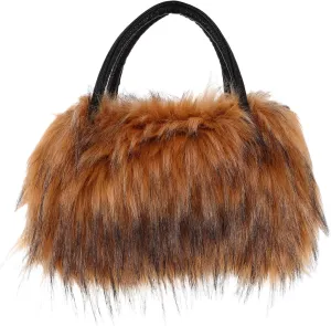 FRCOLOR Square Plush Tote Bag Large Capacity Handbag Faux Fur Trendy Shoulder Bag for Women Tote Purses