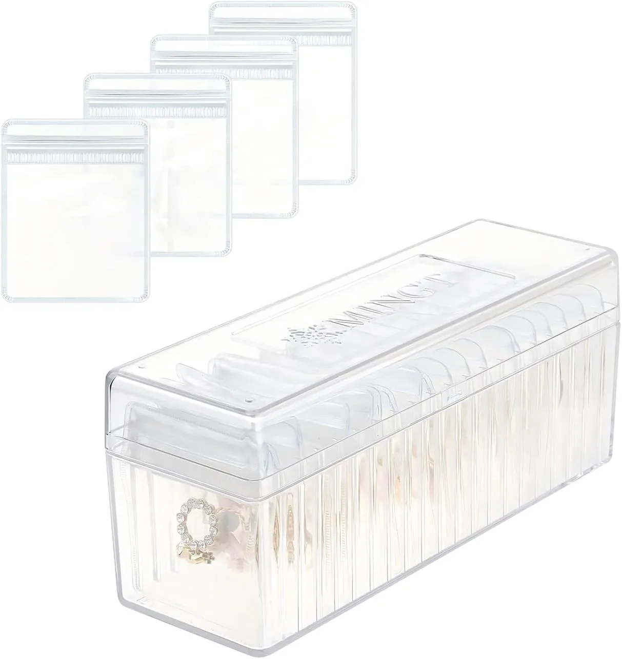 Frebeauty Acrylic Jewelry Box Jewelry Organizer with 20 Bags,Clear Jewelry Box Earring Holder with 20 Portable Jewelry Bag,Travel Jewelry Bags for Rings Necklace for Women(transparent)