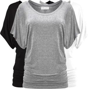 Free to Live 3 Pack Dolman Sleeve Tunic Dressy Business Casual Tops for Women Short Sleeve Shirts Work Outfits Travel Clothes