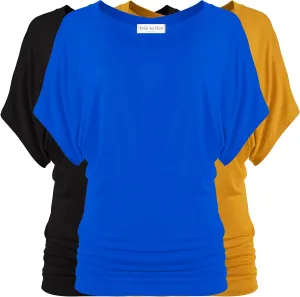 Free to Live 3 Pack Dolman Sleeve Tunic Dressy Business Casual Tops for Women Short Sleeve Shirts Work Outfits Travel Clothes