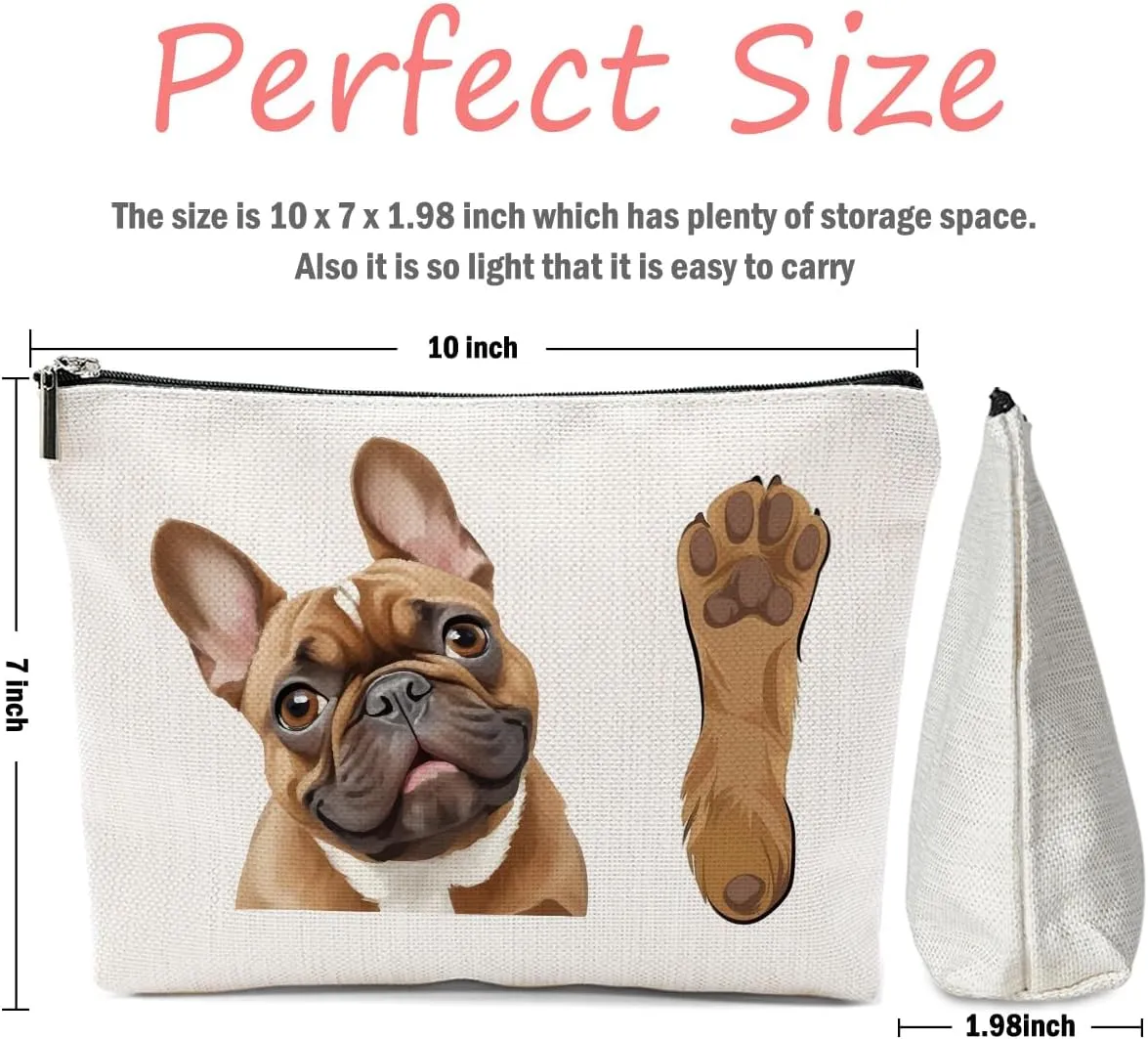 French Bulldog Gifts, Dog Lovers Gifts for Women, Bulldog Lovers Cosmetic Bag Travel Pouch for Women Girls Daughter Friendship Graduation Birthday, Brown