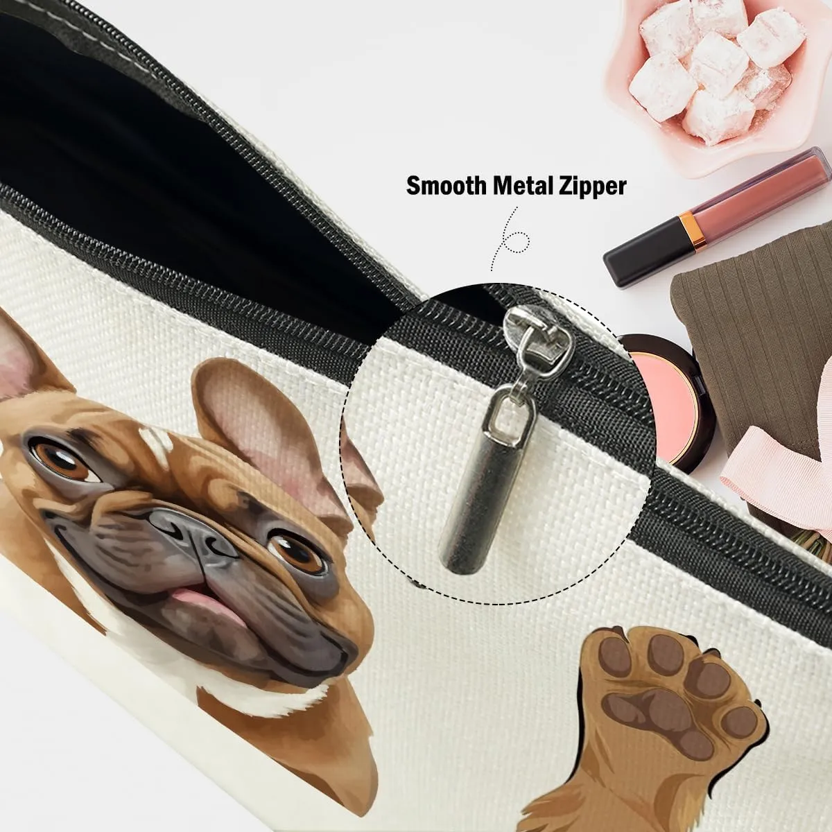 French Bulldog Gifts, Dog Lovers Gifts for Women, Bulldog Lovers Cosmetic Bag Travel Pouch for Women Girls Daughter Friendship Graduation Birthday, Brown