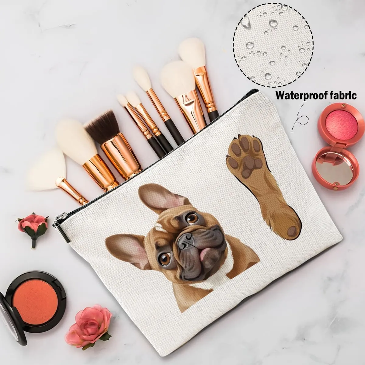 French Bulldog Gifts, Dog Lovers Gifts for Women, Bulldog Lovers Cosmetic Bag Travel Pouch for Women Girls Daughter Friendship Graduation Birthday, Brown