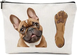 French Bulldog Gifts, Dog Lovers Gifts for Women, Bulldog Lovers Cosmetic Bag Travel Pouch for Women Girls Daughter Friendship Graduation Birthday, Brown