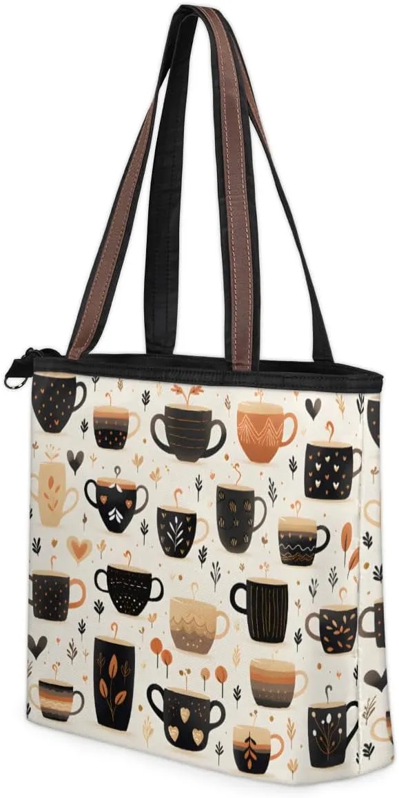 Fruit Peach Print Tote Bag with Zipper 15 Inch Canvas Tote Bag for Women Shoulder Handbag