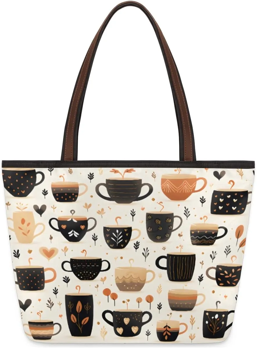 Fruit Peach Print Tote Bag with Zipper 15 Inch Canvas Tote Bag for Women Shoulder Handbag