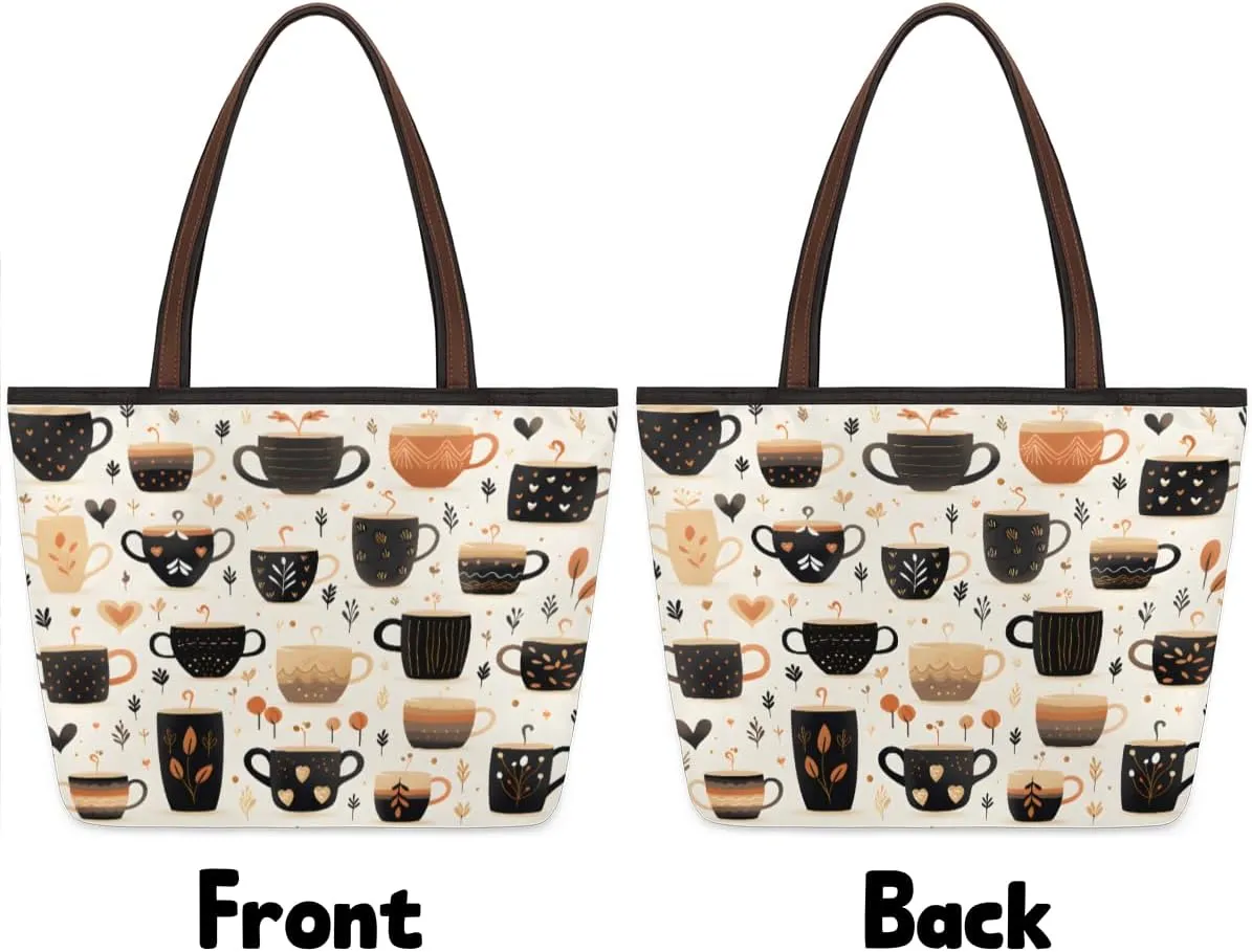 Fruit Peach Print Tote Bag with Zipper 15 Inch Canvas Tote Bag for Women Shoulder Handbag