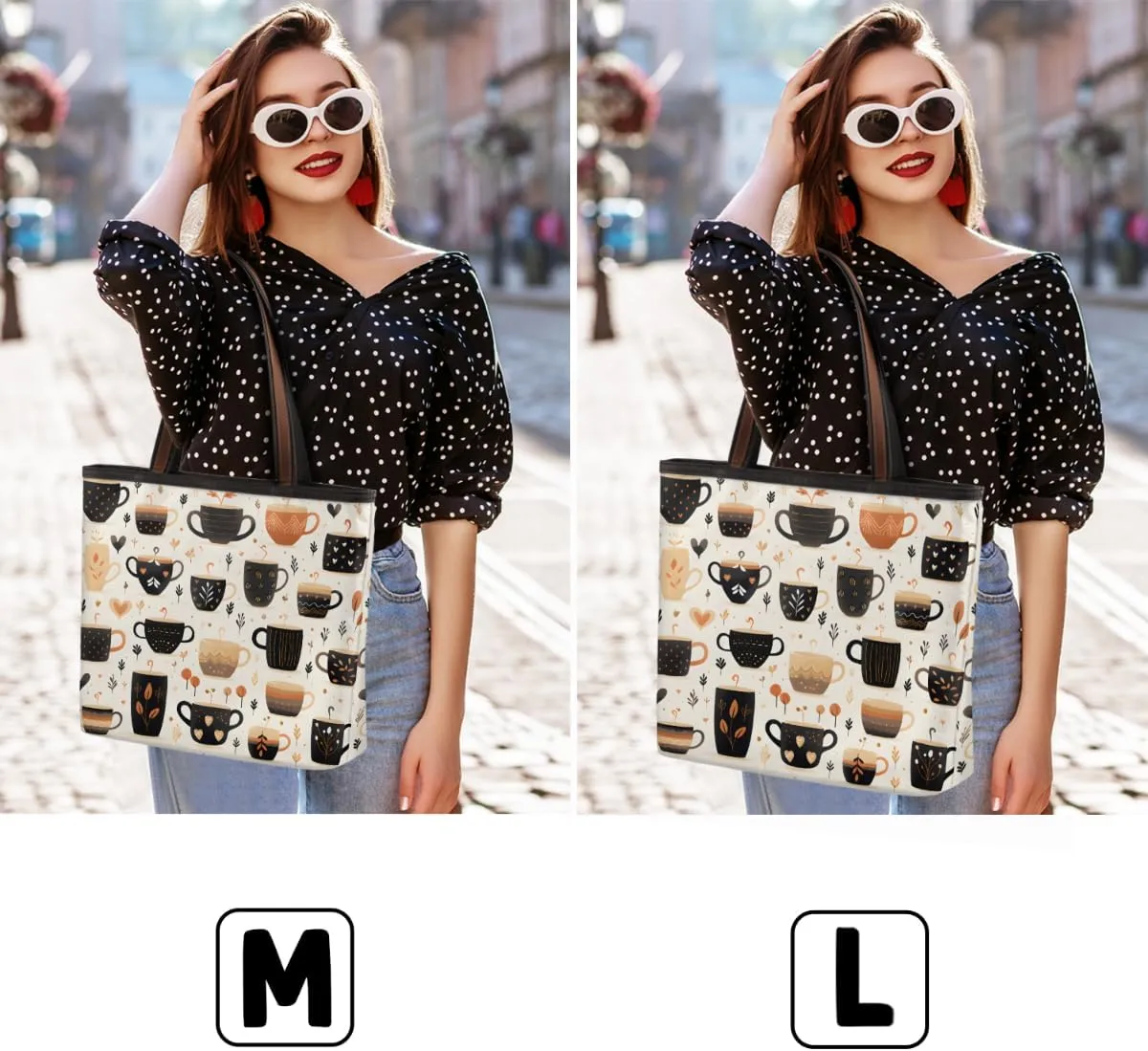 Fruit Peach Print Tote Bag with Zipper 15 Inch Canvas Tote Bag for Women Shoulder Handbag