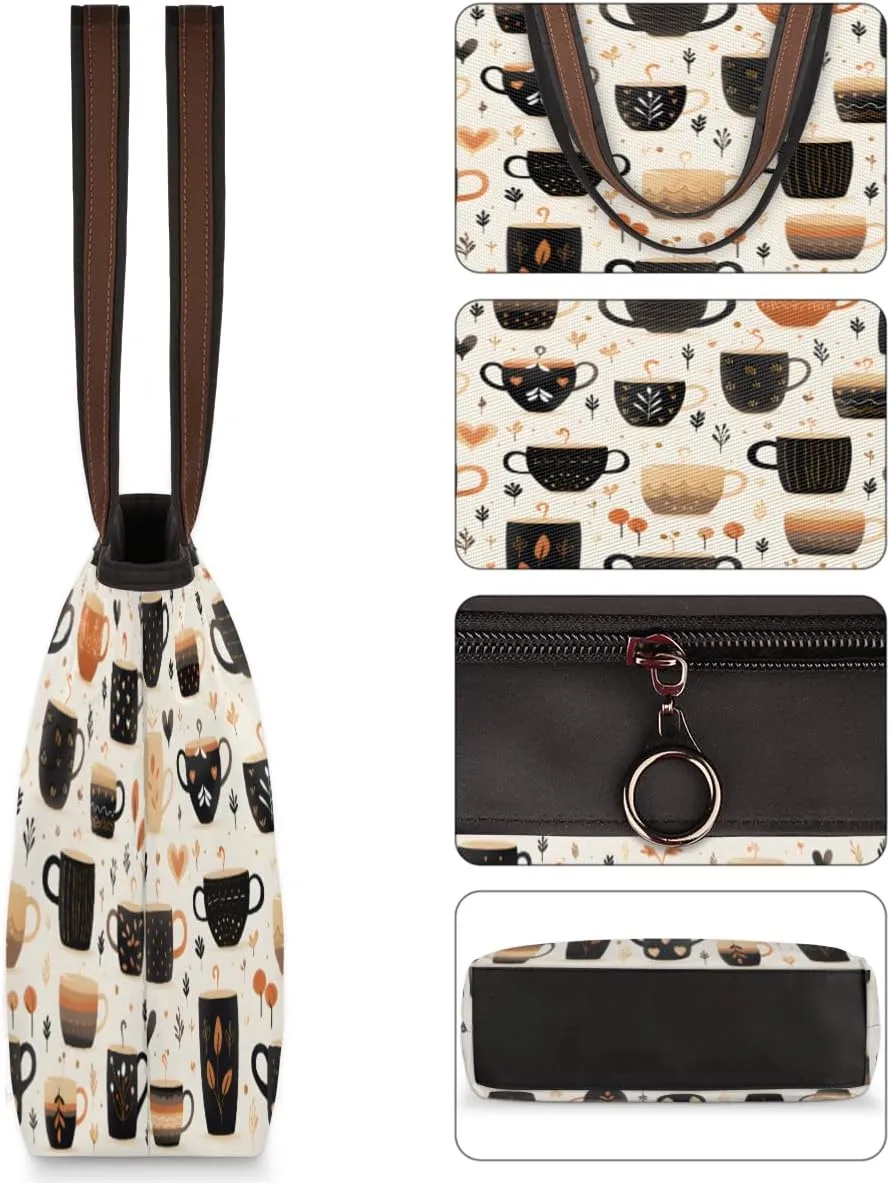 Fruit Peach Print Tote Bag with Zipper 15 Inch Canvas Tote Bag for Women Shoulder Handbag
