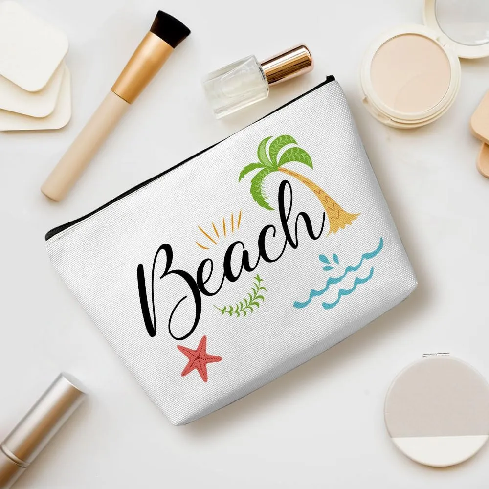 Funny Beach Makeup Bag, Beach Bag Best Friend Summer Vacation Cosmetic Bag for Women Bridesmaid Bride Sister Girls Trip Favors Weekender Birthday Christmas Bachelorette Party Friendship Gifts White