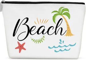 Funny Beach Makeup Bag, Beach Bag Best Friend Summer Vacation Cosmetic Bag for Women Bridesmaid Bride Sister Girls Trip Favors Weekender Birthday Christmas Bachelorette Party Friendship Gifts White