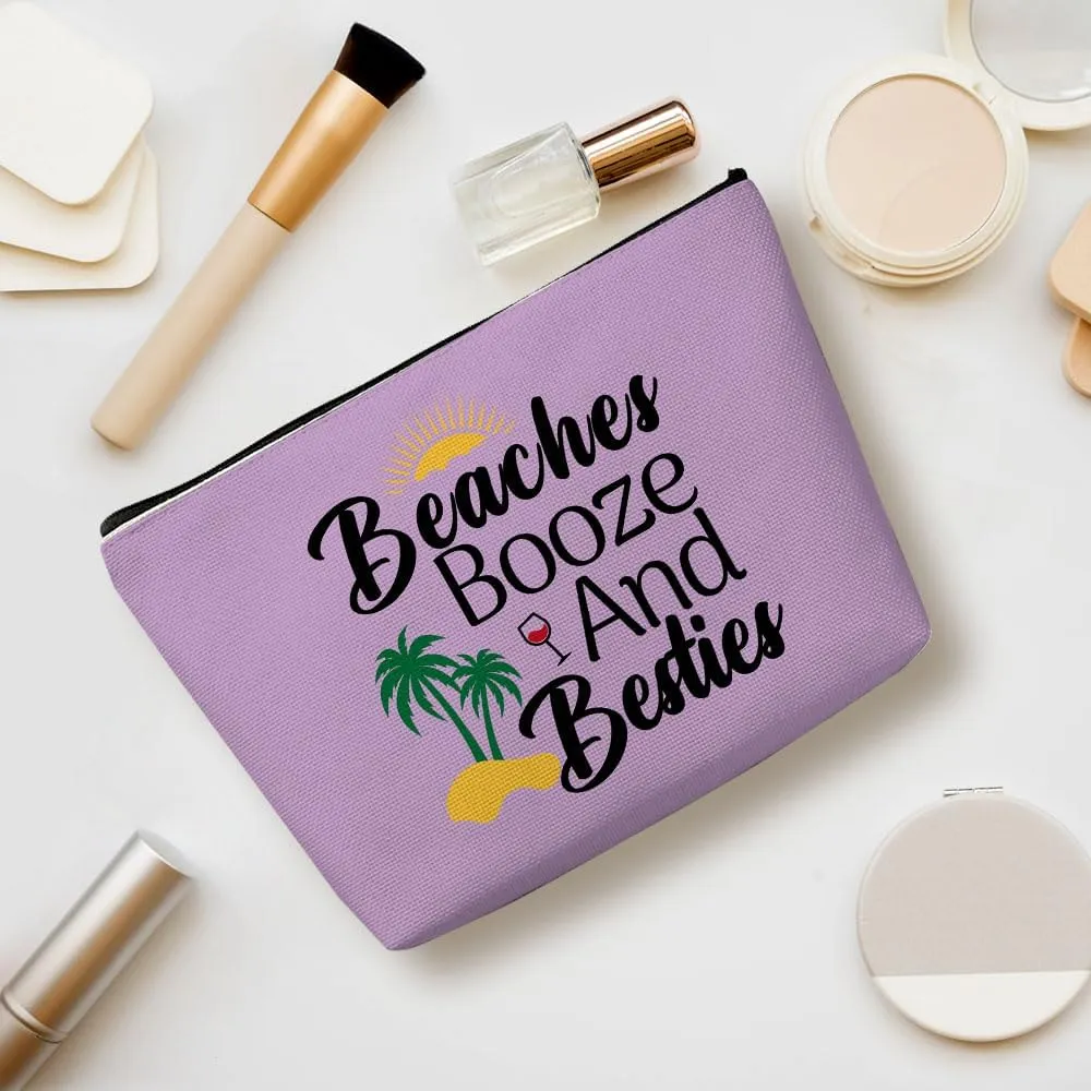 Funny Beach Makeup Bag, Sunshine Beach Bag Best Friend Summer Cosmetic Bag for Women Bridesmaid Bride Bestie Girls Trip Favors Weekender Birthday Christmas Bachelorette Party Friendship Gifts Purple