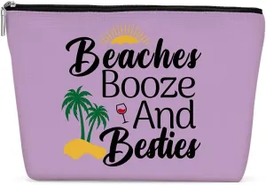 Funny Beach Makeup Bag, Sunshine Beach Bag Best Friend Summer Cosmetic Bag for Women Bridesmaid Bride Bestie Girls Trip Favors Weekender Birthday Christmas Bachelorette Party Friendship Gifts Purple