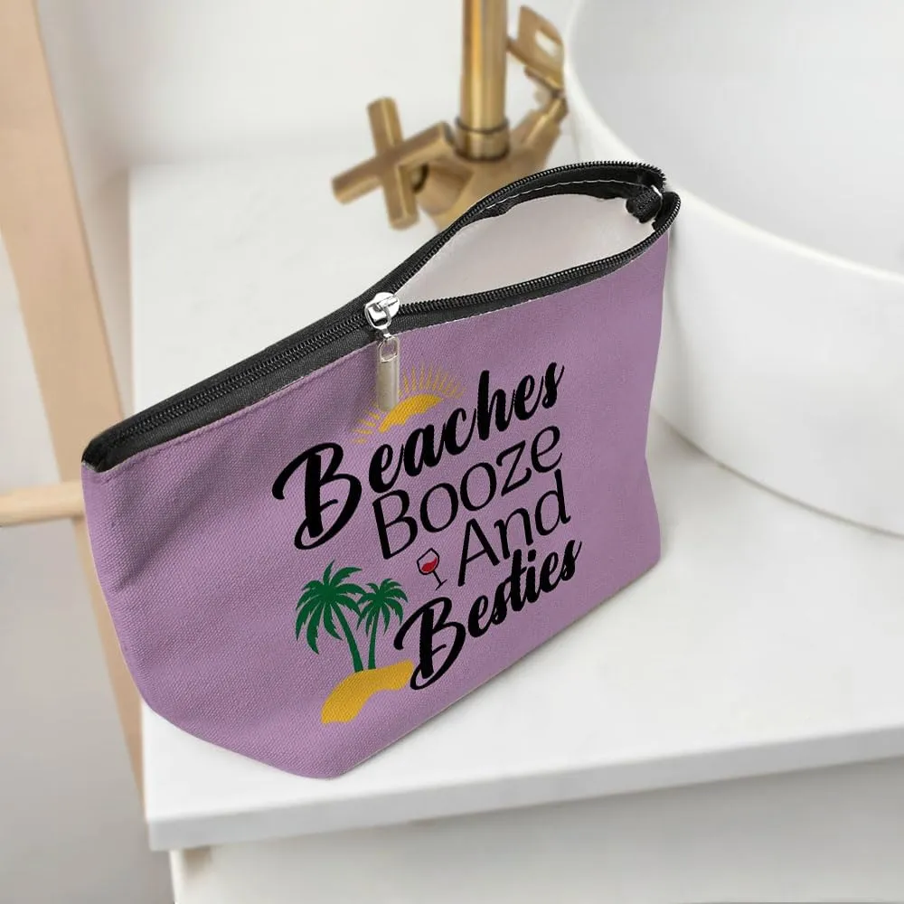 Funny Beach Makeup Bag, Sunshine Beach Bag Best Friend Summer Cosmetic Bag for Women Bridesmaid Bride Bestie Girls Trip Favors Weekender Birthday Christmas Bachelorette Party Friendship Gifts Purple