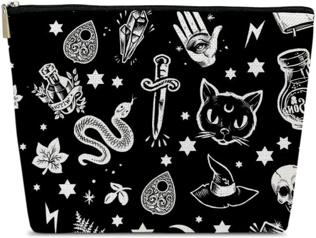 Funny Cosmetic Bags - Skeleton Skull Spooky Makeup Bags - Gothic Pattern