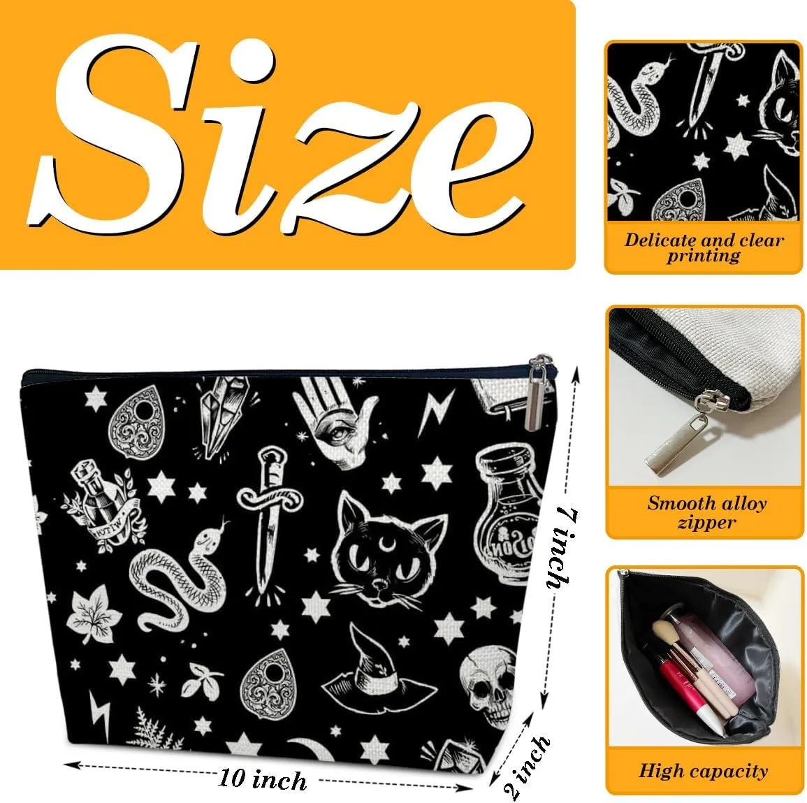 Funny Cosmetic Bags - Skeleton Skull Spooky Makeup Bags - Gothic Pattern