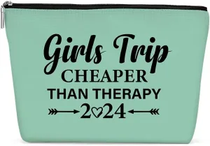 Funny Girls Trip 2024 Makeup Bag, Bestie Gifts Best Friend Cosmetic Bag for Women Bridesmaid Bride Sister Girls Trip Favors Weekender Birthday Christmas Bachelorette Party Friendship Gifts Green