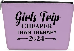 Funny Girls Trip 2024 Makeup Bag, Bestie Gifts Best Friend Cosmetic Bag for Women Bridesmaid Bride Sister Girls Trip Favors Weekender Birthday Christmas Bachelorette Party Friendship Gifts Purple