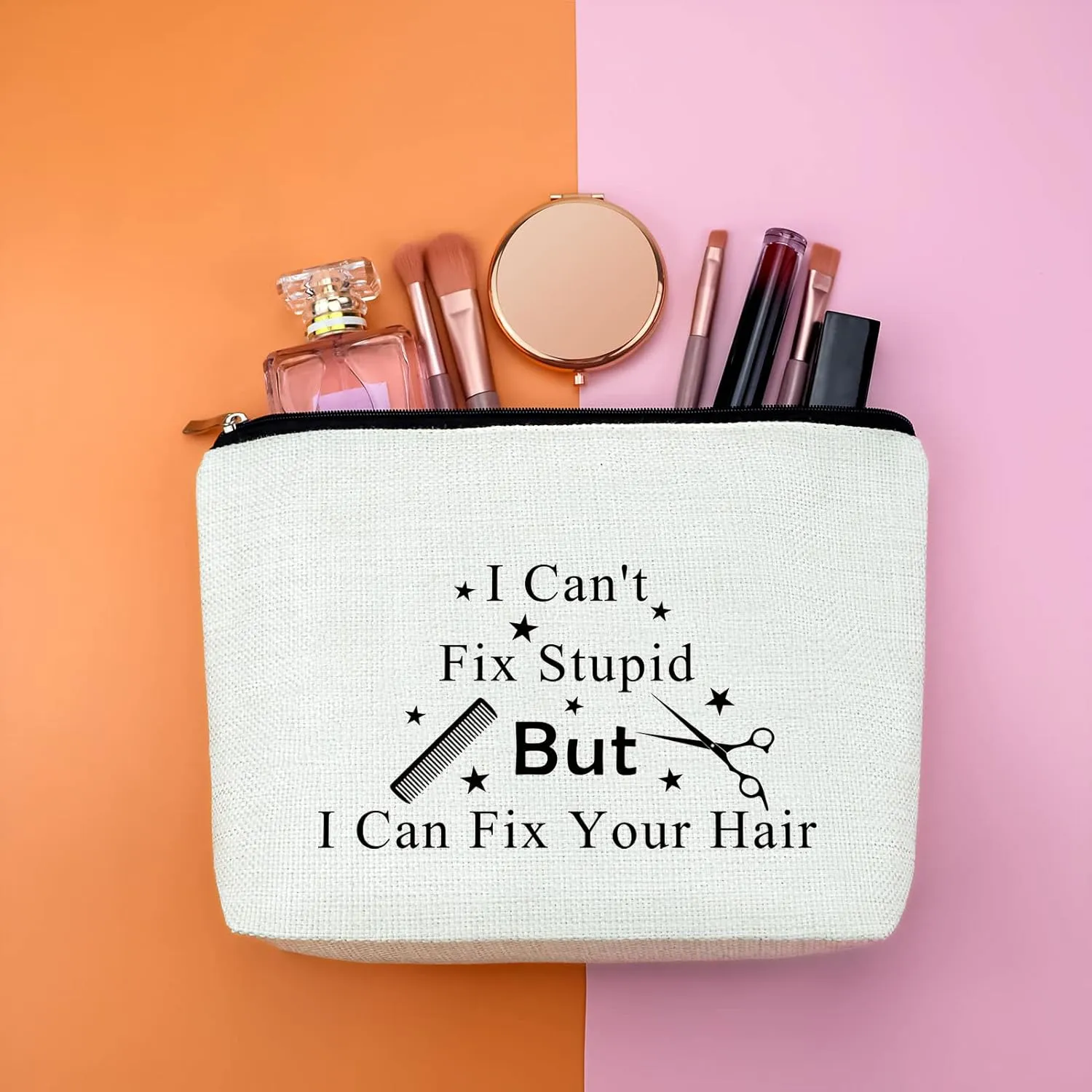 Funny Hair Stylist Gift Makeup Bag Hairdresser Gift for Women Cosmetic Bag Hairdresser Appreciation Gift Inspirational Birthday Hair Stylist Gift Christmas Wedding Gift for Hairstylist Makeup Pouch