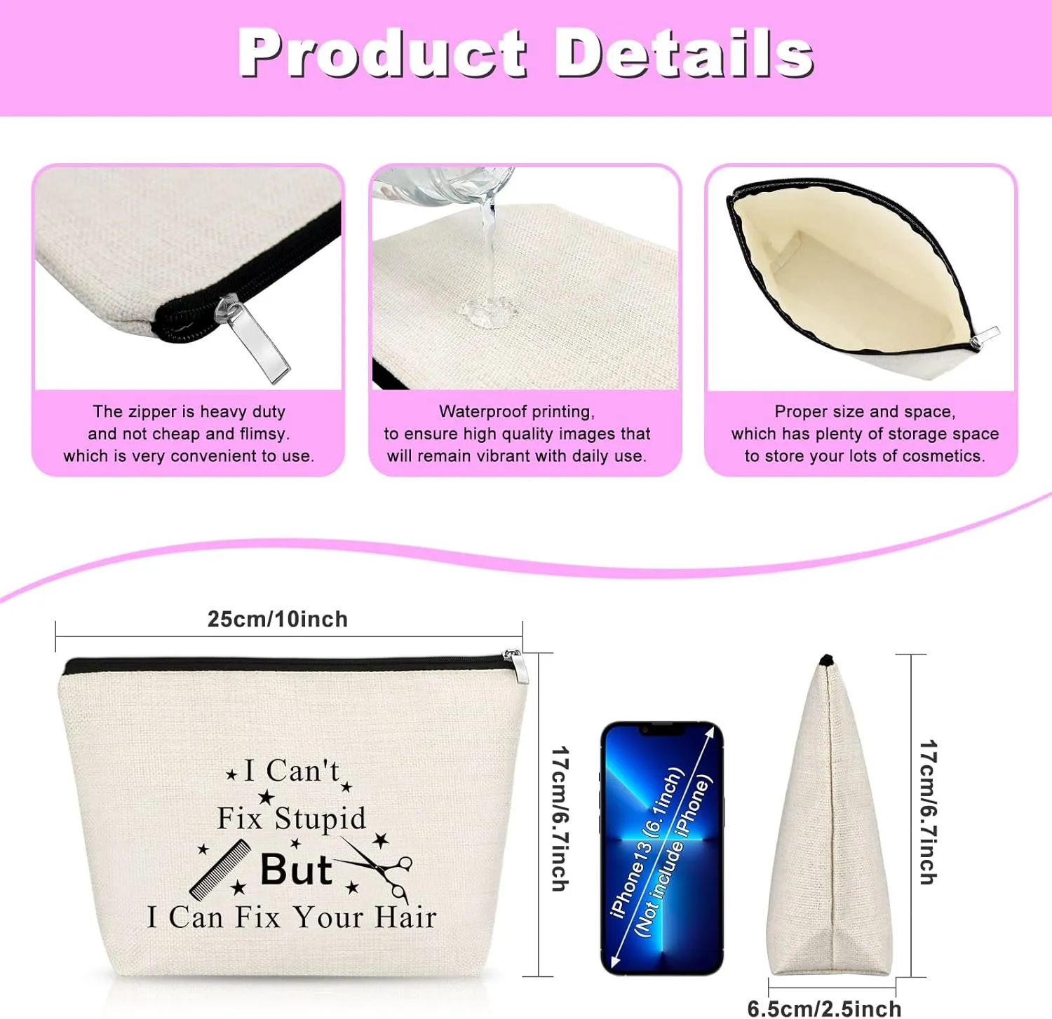 Funny Hair Stylist Gift Makeup Bag Hairdresser Gift for Women Cosmetic Bag Hairdresser Appreciation Gift Inspirational Birthday Hair Stylist Gift Christmas Wedding Gift for Hairstylist Makeup Pouch
