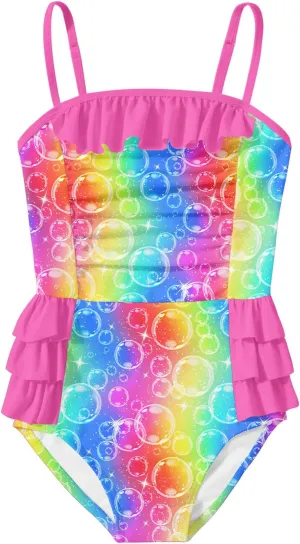Funnycokid Girls Swimsuit One Piece Cute Bathing Suit Little Kids Swimwear 3-8 Years