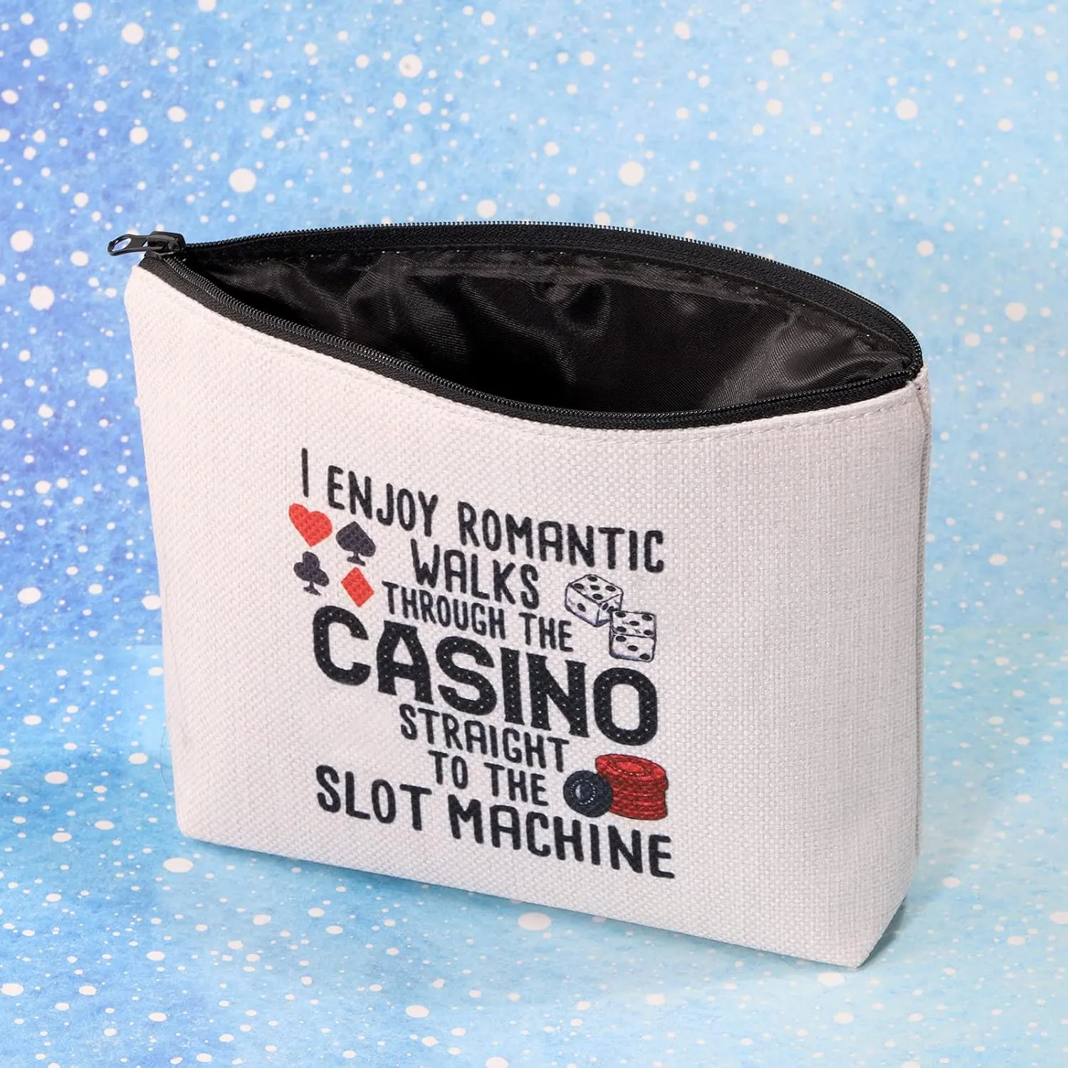 G2TUP Funny Gambler Gift Idea Casino Lovers Makeup Bag Slot Machine Casino Gambling Accessories Pouch Bag (I Enjoy Romantic Walks)