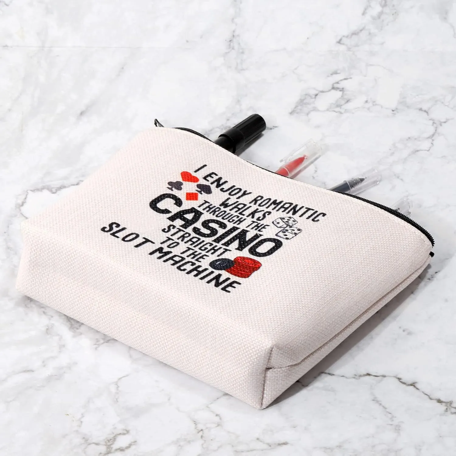 G2TUP Funny Gambler Gift Idea Casino Lovers Makeup Bag Slot Machine Casino Gambling Accessories Pouch Bag (I Enjoy Romantic Walks)