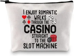 G2TUP Funny Gambler Gift Idea Casino Lovers Makeup Bag Slot Machine Casino Gambling Accessories Pouch Bag (I Enjoy Romantic Walks)