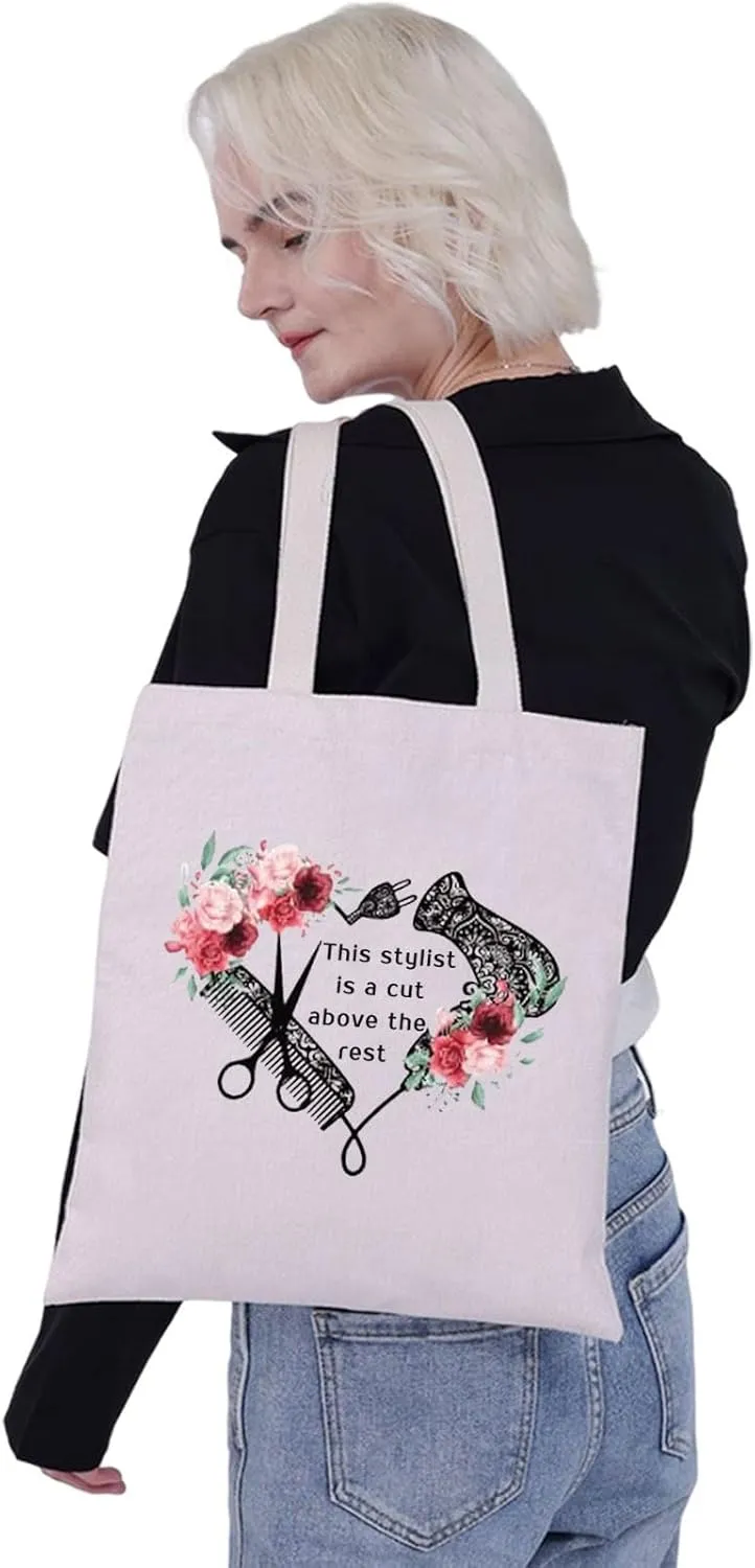 G2TUP Hairdresser Cosmetologist Gift for Hair Stylist Women Cosmetic Bag Barber Floral Pouch This Stylist is a Cut Above the Rest (Hair Stylist Tote Bag)