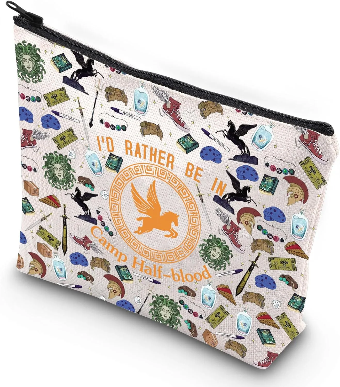 G2TUP Orange Horse Inspired Makeup Bag Book Lover Cosmetic Bag I'd Rather Be In Camp Half-blood Makeup Bag (Rather in Camp N)