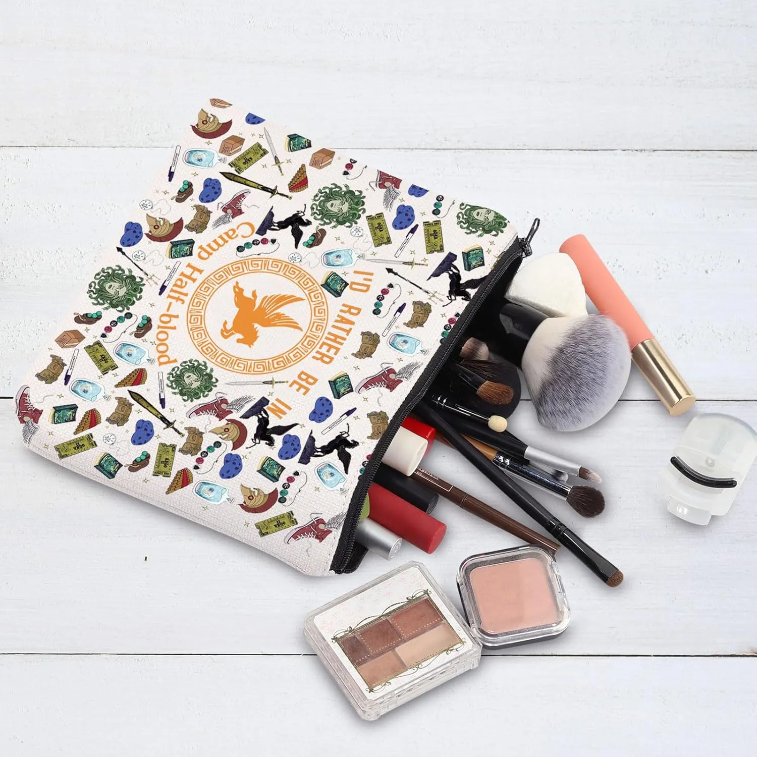 G2TUP Orange Horse Inspired Makeup Bag Book Lover Cosmetic Bag I'd Rather Be In Camp Half-blood Makeup Bag (Rather in Camp N)