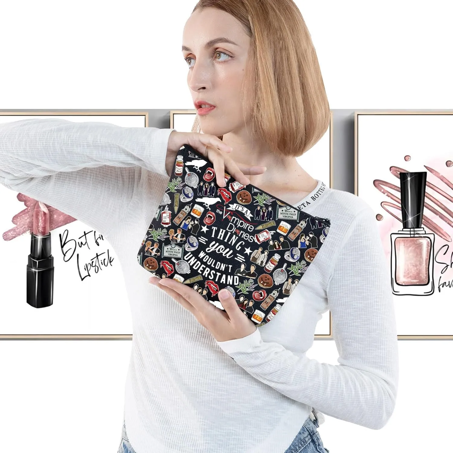 G2TUP Vampire Makeup Bag Stefan & Elena Fans Gift It's A Vampire Thing Cosmetic Bag Salvatore Brothers Merch (Vampire Thing BL MG)