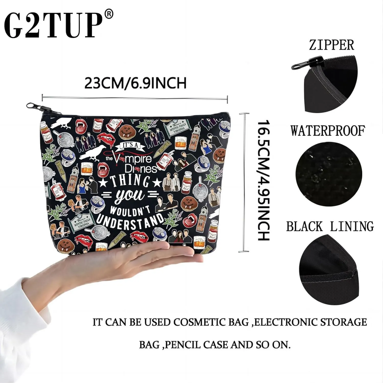 G2TUP Vampire Makeup Bag Stefan & Elena Fans Gift It's A Vampire Thing Cosmetic Bag Salvatore Brothers Merch (Vampire Thing BL MG)