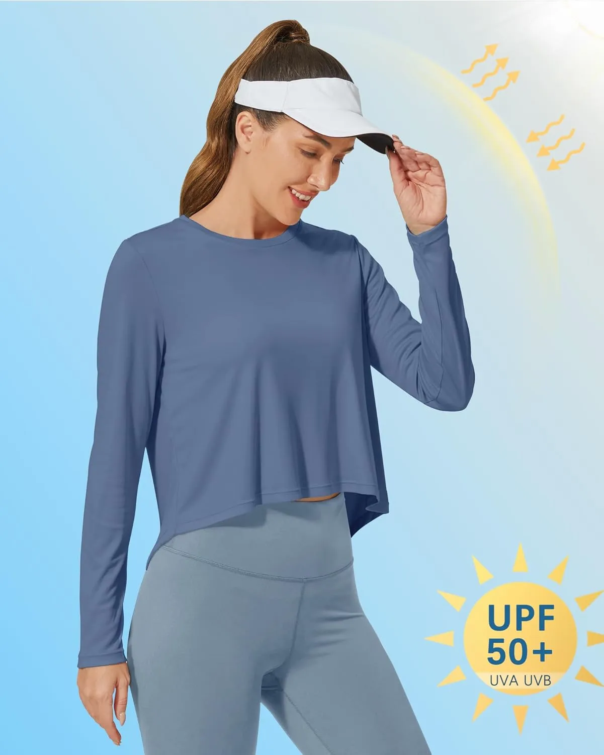 G4Free Long Sleeve Workout Tops for Women Sun Shirts Crop Tops UPF 50  Hiking Running Athletic Lightweight