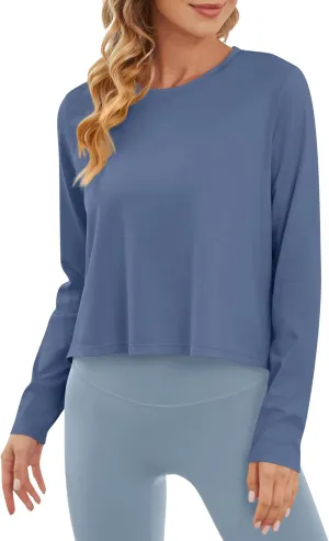 G4Free Long Sleeve Workout Tops for Women Sun Shirts Crop Tops UPF 50  Hiking Running Athletic Lightweight