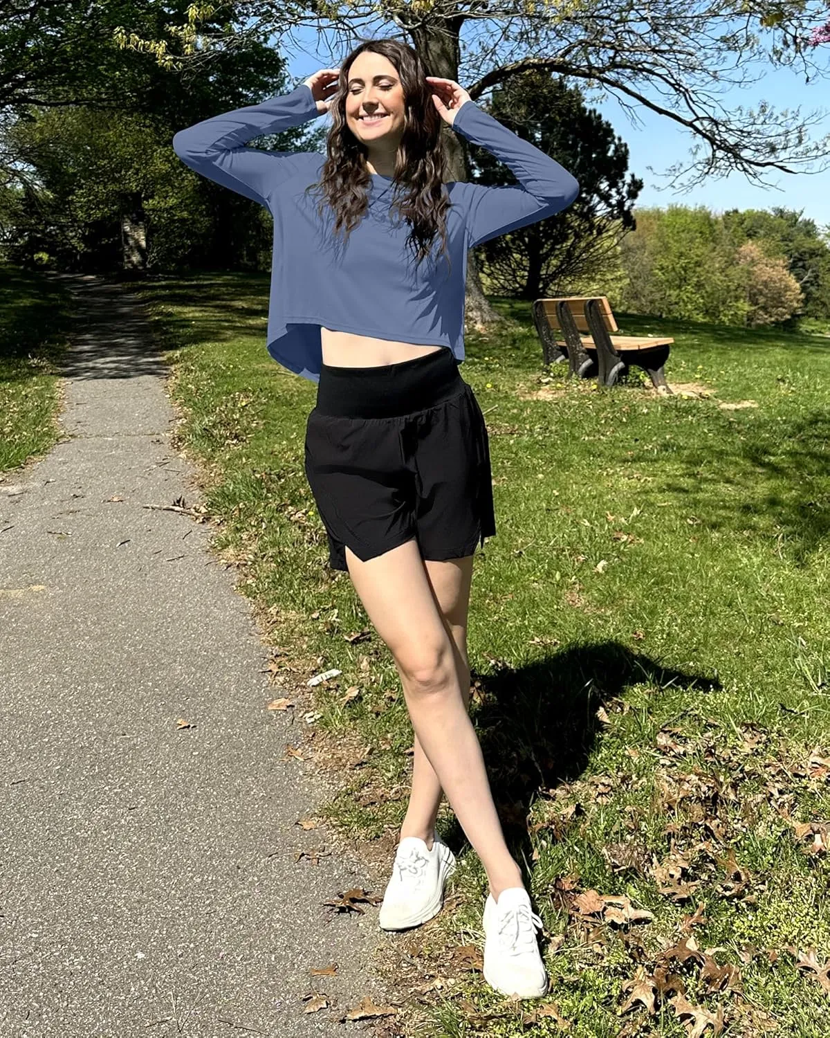 G4Free Long Sleeve Workout Tops for Women Sun Shirts Crop Tops UPF 50  Hiking Running Athletic Lightweight