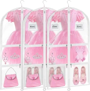 Garment Bags for Dance Costumes - 40 Inch Clear PVC with 5 Zipper Pockets (3 Pack, White) - Kids Dance Garment Bag for Dancers, Hanging Clothes Storage, Competitions & Travel (Clear White)