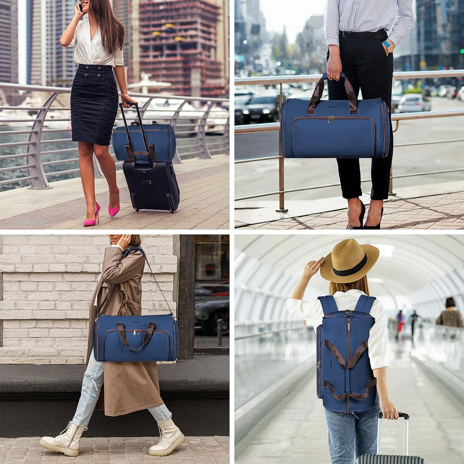 Garment Bags for Travel, Convertible Garment Bag with Detachable Hanging Suit Bag, Carry on Travel Duffel Bag with Shoulder and Backpack Straps, Luggage Dress Bag with 2 Shoes Cover, Men,Women, Blue
