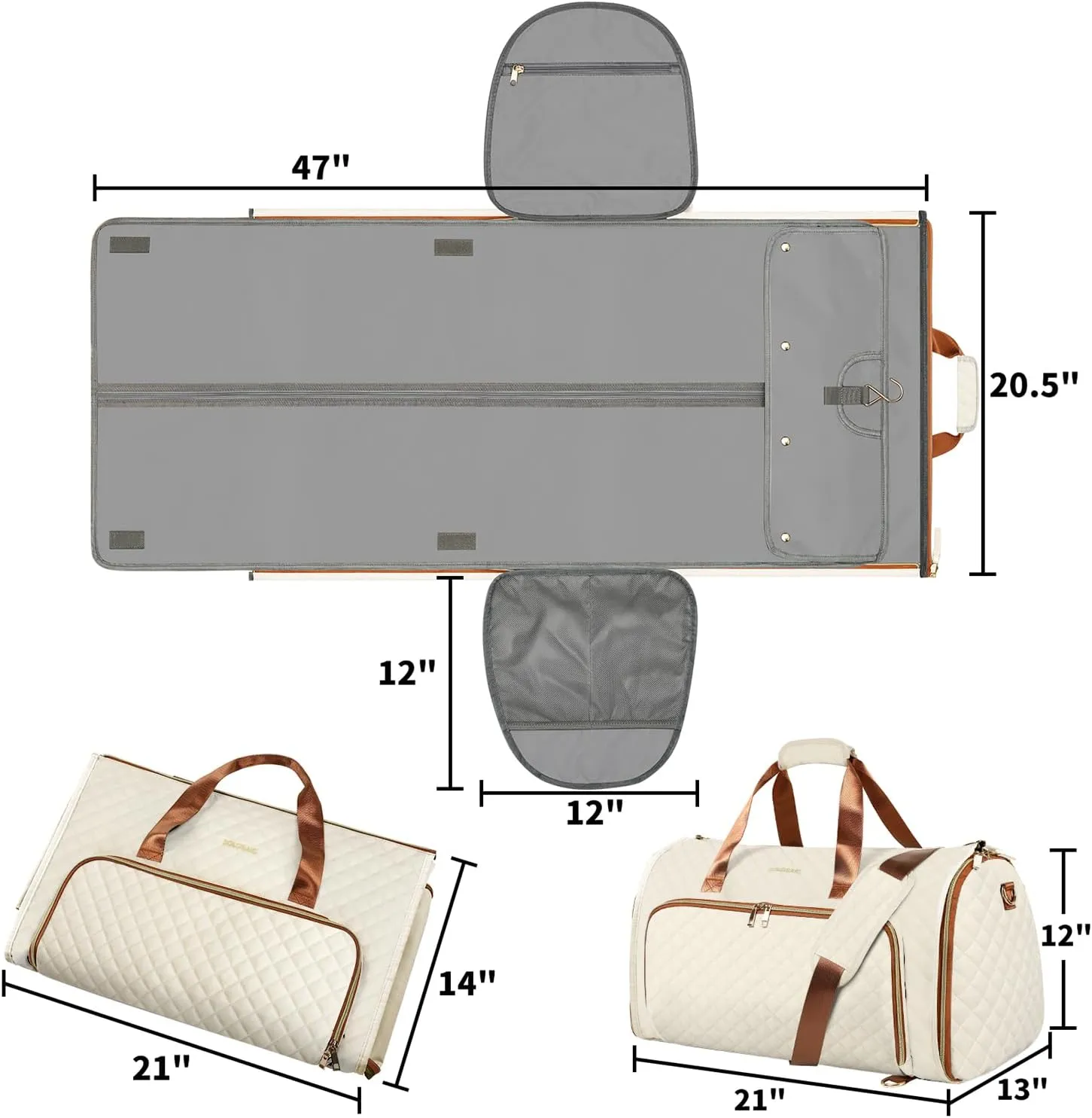 Garment Bags for Travel, Convertible Garment Bag with Detachable Hanging Suit Bag, Carry on Travel Duffel Bag with Shoulder and Backpack Straps, Luggage Dress Bag with 2 Shoes Cover, Women